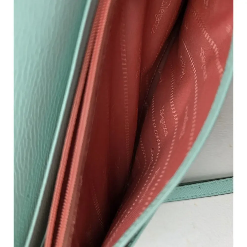 Elegance Paris Genuine Lt Turquoise Crossbody Bag Purse Converts to Clutch NEW